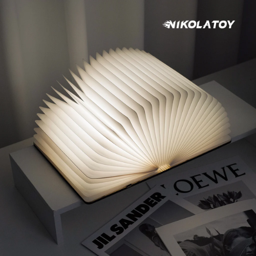 NIKOLATOY® Black Walnut Folding Book Magnetic Night Light